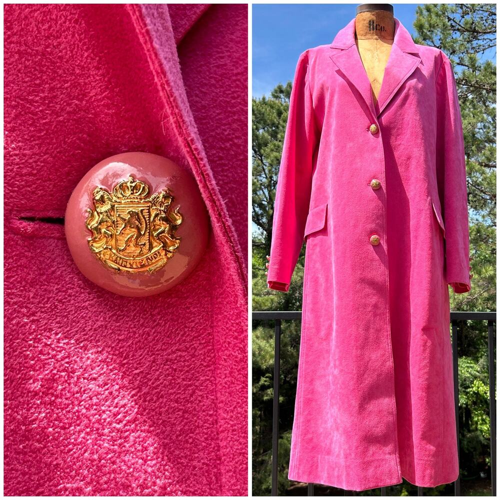 Vintage 60s/70s Abe Schrader Pink Ultrasuede Mod Duster Coat Vegan Faux Suede